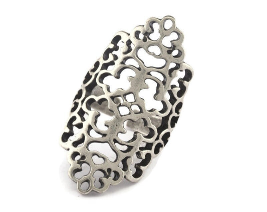 Filigree Ring Adjustable Antique Silver Plated Raw brass (19mm 9US inner size) OZ2661