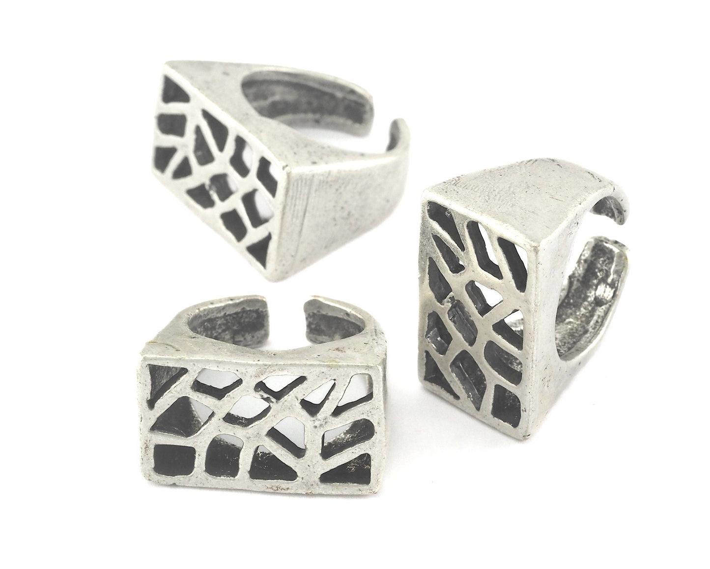 Rectangle Signet Ring Antique Silver Plated Brass Ring Blank (16mm 6US inner size - Adjustable ) OZ3841