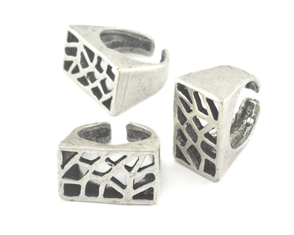 Rectangle Signet Ring Antique Silver Plated Brass Ring Blank (16mm 6US inner size - Adjustable ) OZ3841