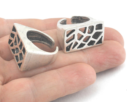 Rectangle Signet Ring Antique Silver Plated Brass Ring Blank (16mm 6US inner size - Adjustable ) OZ3841