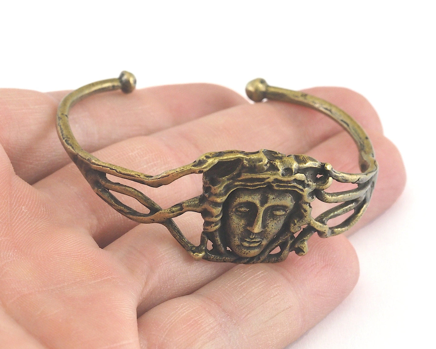 Face Cuff Bracelet Antique Yellow Brass (52mm inner size - Adjustable ) OZ3175