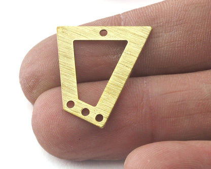 Brushed Trapezoid Rectangle 4 hole raw brass 23x21mm charms , findings R107-150