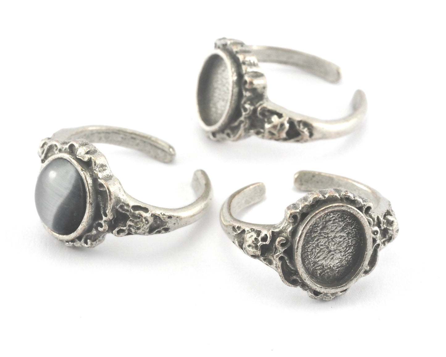 Ring Adjustable Ring Bezel Antique Silver Plated Raw brass (18.5mm 8US inner size - Adjustable ) OZ3633