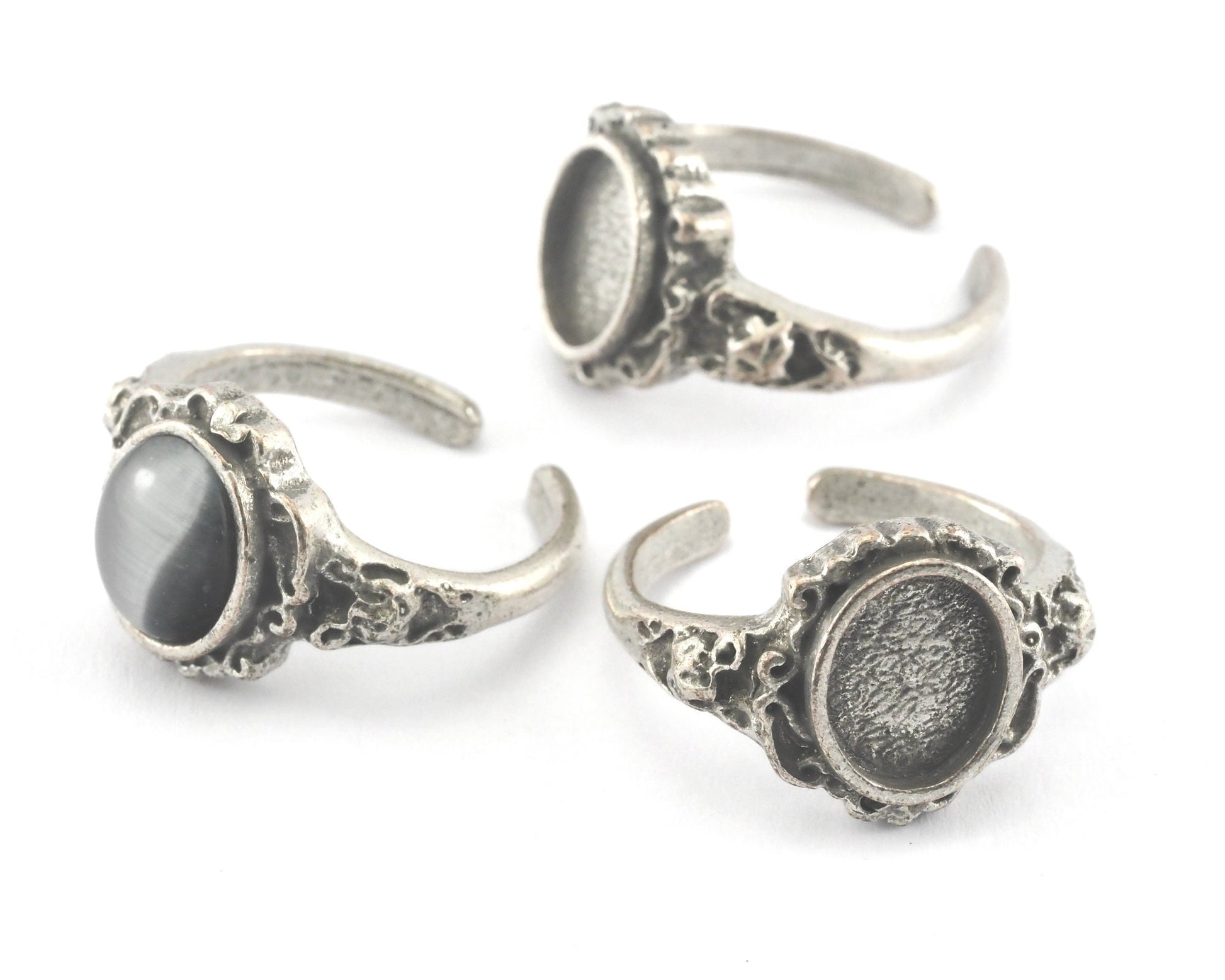 Ring Adjustable Ring Bezel Antique Silver Plated Raw brass (18.5mm 8US inner size - Adjustable ) OZ3633