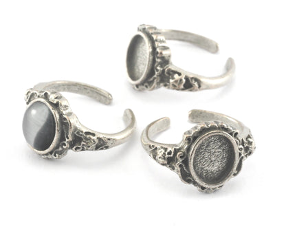 Ring Adjustable Ring Bezel Antique Silver Plated Raw brass (18.5mm 8US inner size - Adjustable ) OZ3633