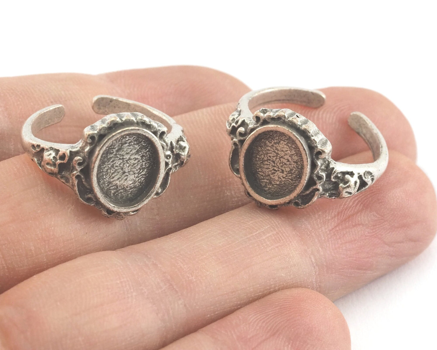 Ring Adjustable Ring Bezel Antique Silver Plated Raw brass (18.5mm 8US inner size - Adjustable ) OZ3633