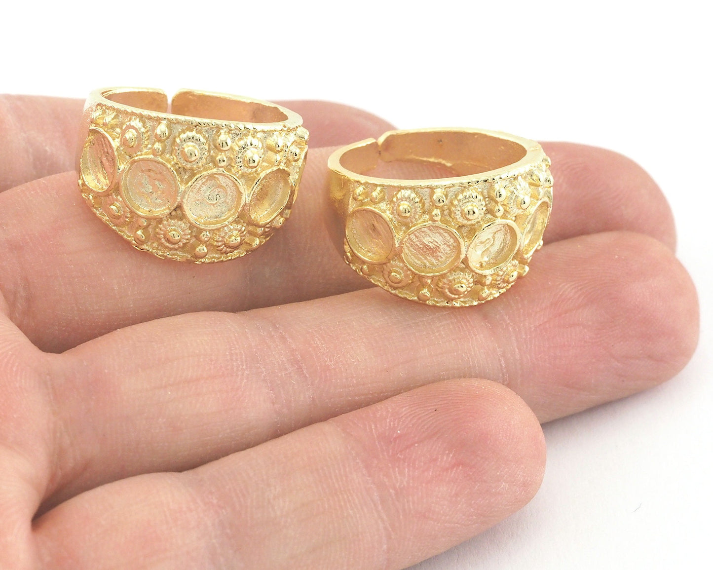 Ring Adjustable Ring Bezel - Gold Plated brass (17mm 7US inner size - Adjustable ) OZ3370