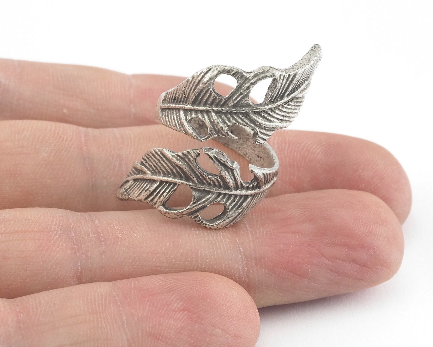 Leaf Ring Adjustable Antique Silver Plated brass (20mm 10.5US inner size ) OZ2632