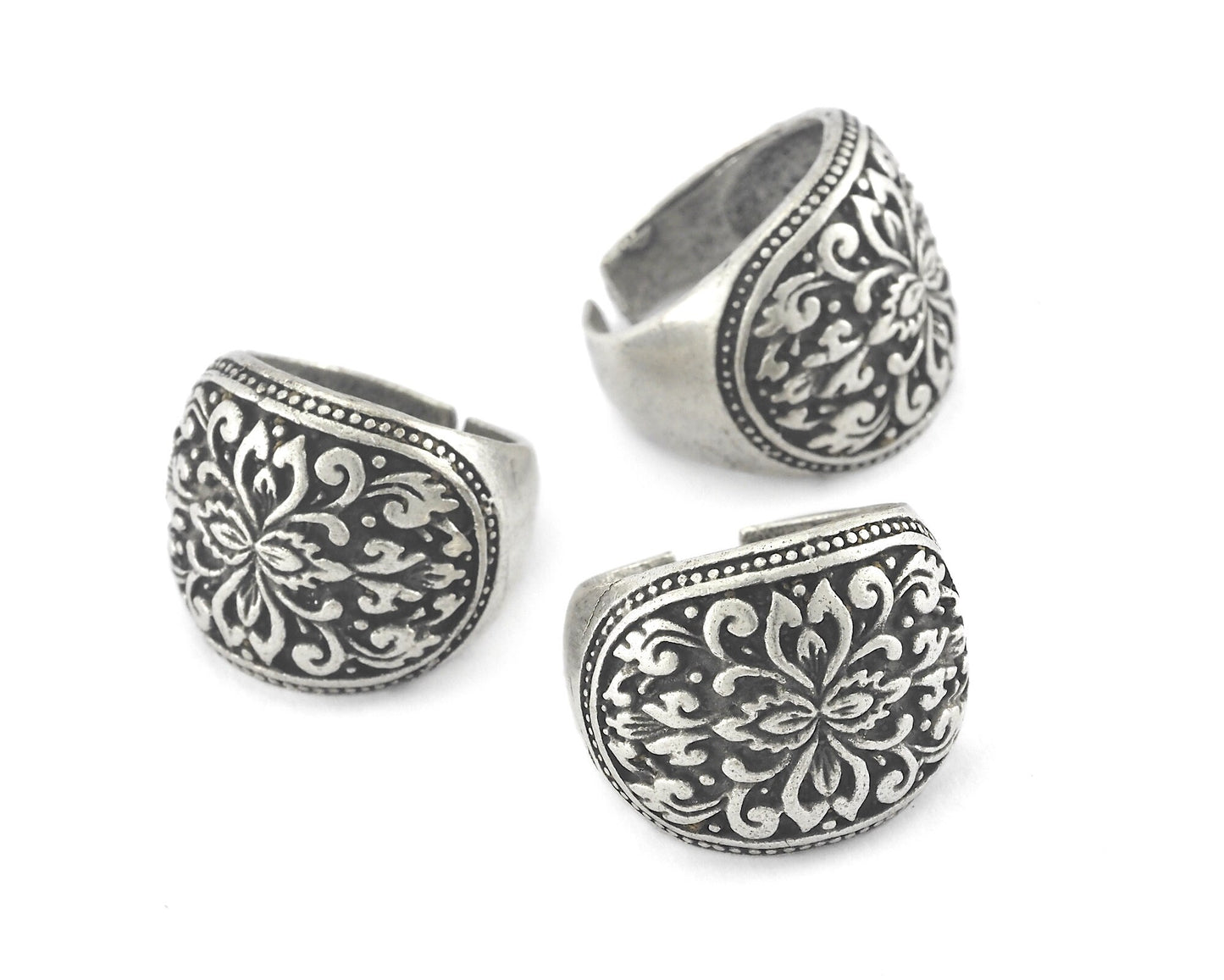 Signet Ring Adjustable Ring Antique silver plated brass (17.5mm 7.5US inner size) OZ998 Ring26