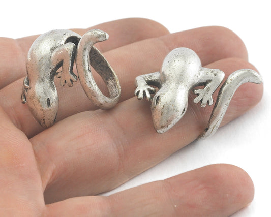 Lizard Animal Adjustable Ring Antique silver plated Brass (18mm 7.5US inner size - Adjustable ) OZ3846
