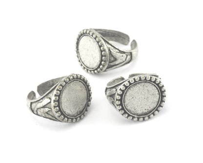 Signet Ring Adjustable Ring Bezel Blank - Antique Silver Plated Brass (17mm 6.5US inner size - Adjustable ) (12mm blank) OZ3853