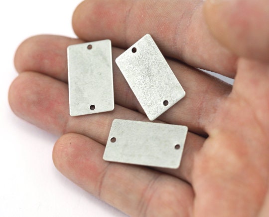 Rectangle shape blank stamping 15x25x0.8mm (20 gauge) antique silver plated brass two hole 1205-63
