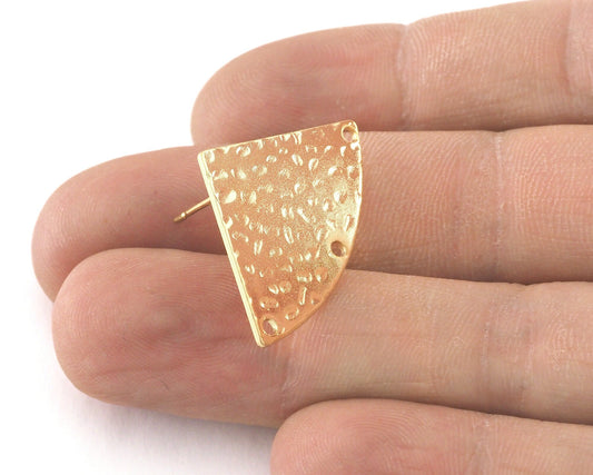 Hammered Triangle Earring Stud Post 3 Hole Gold Plated Brass 19x29mm Earring Blanks OZ3854