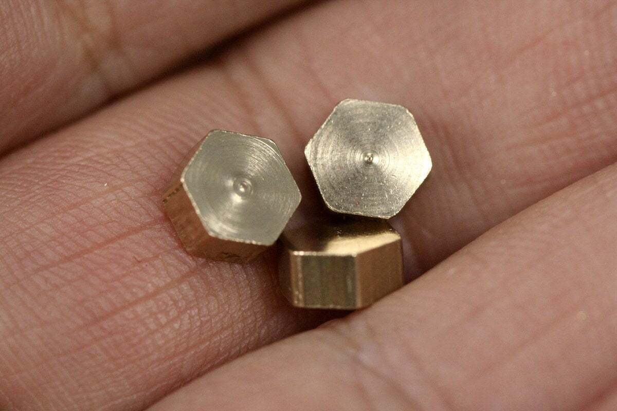 Raw brass stamping hexagonal 6x6x3mm 1/4"x1/4"x1/8" 1557
