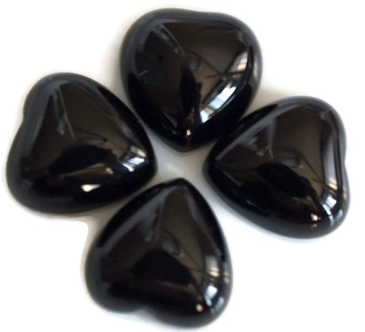 Natural Black Onyx 10 or 12 or 14mm Heart Gemstone Cabochons