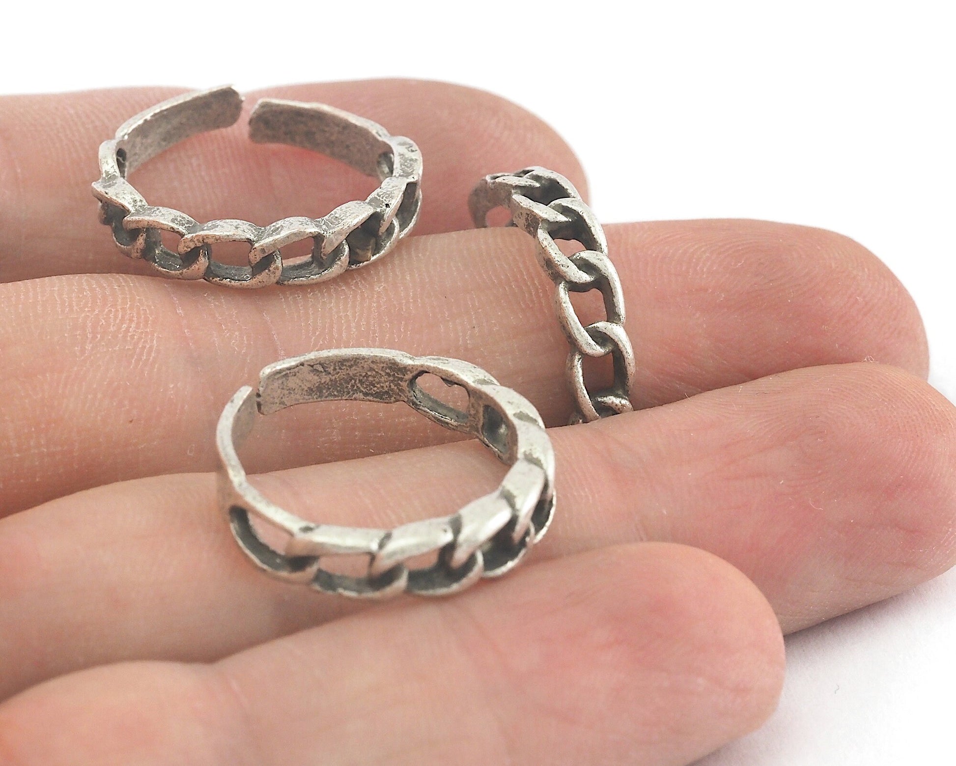 Minimalist Ring Chain shape Antique silver plated Brass (18mm 8US inner size) OZ2628