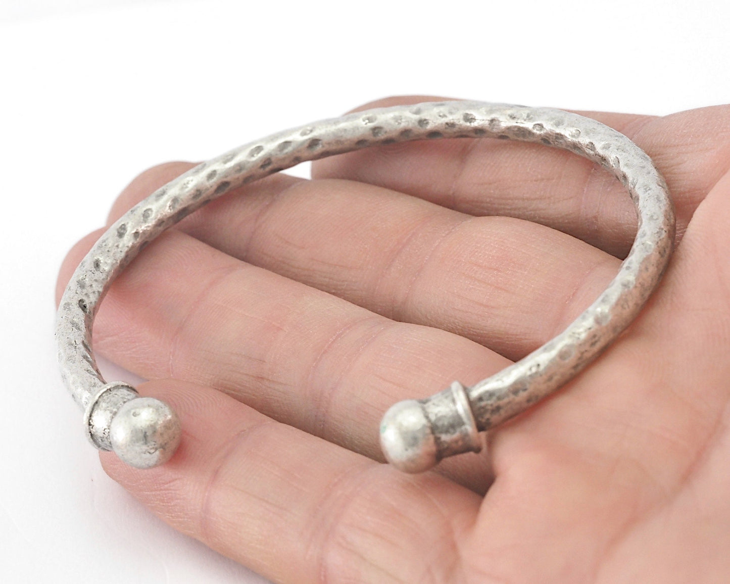 Hammered Bracelet Antique Silver Plated Brass (64mm inner size - Adjustable ) 3894