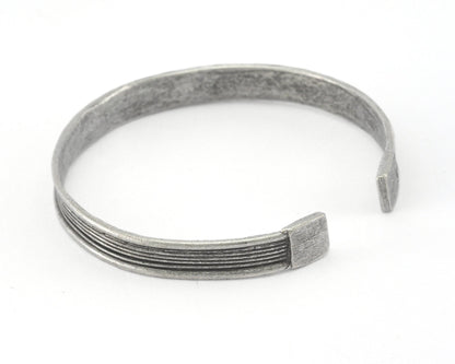Cuff Bracelet Lines Adjustable Antique Silver Plated Brass (65mm inner size - Adjustable ) OZ3179