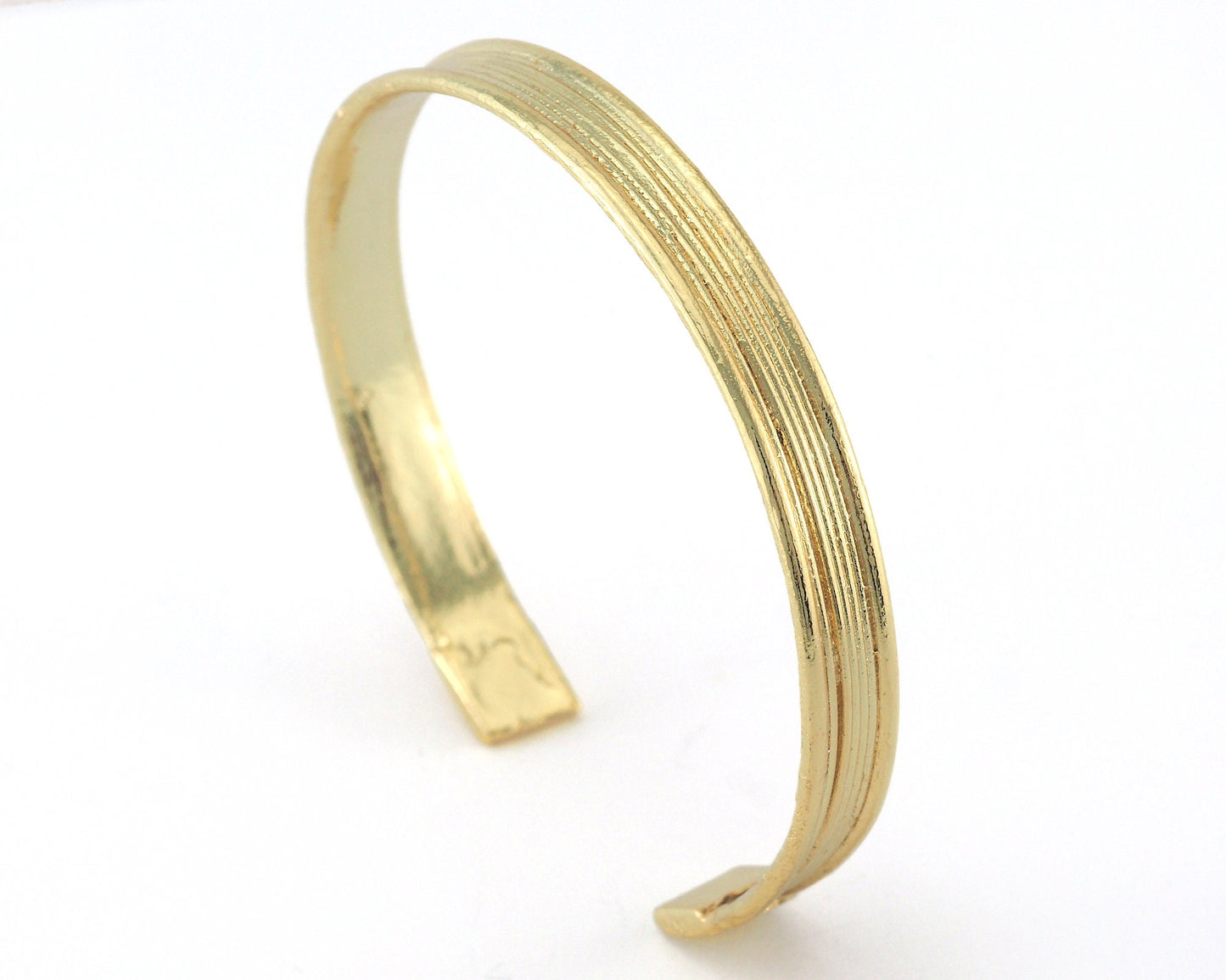 Cuff Bracelet Lines Adjustable Shiny Gold Plated Brass (65mm inner size - Adjustable ) OZ3179