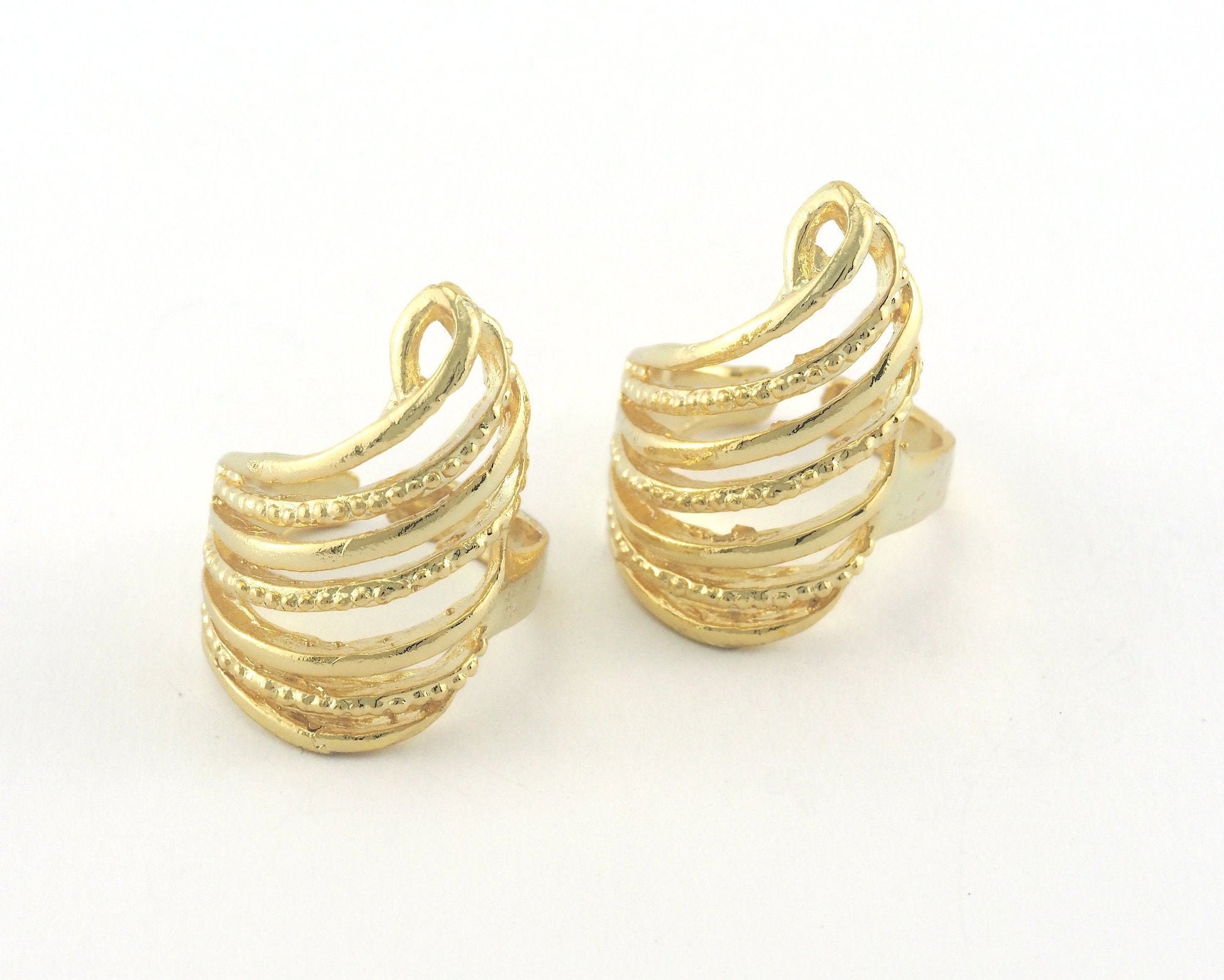 Stripes Ring Adjustable 29mm Gold Plated Brass (18mm 8US inner size) OZ2509