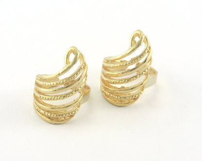 Stripes Ring Adjustable 29mm Gold Plated Brass (18mm 8US inner size) OZ2509