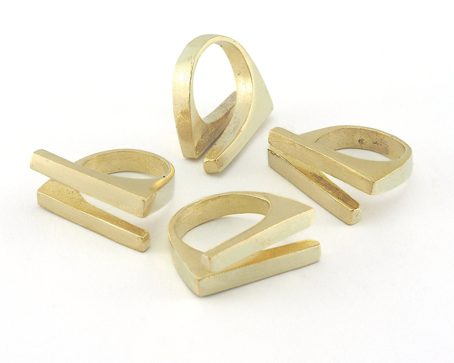 Rectangle bars Adjustable Ring Raw Brass, Antique Silver (7US inner size) 4964