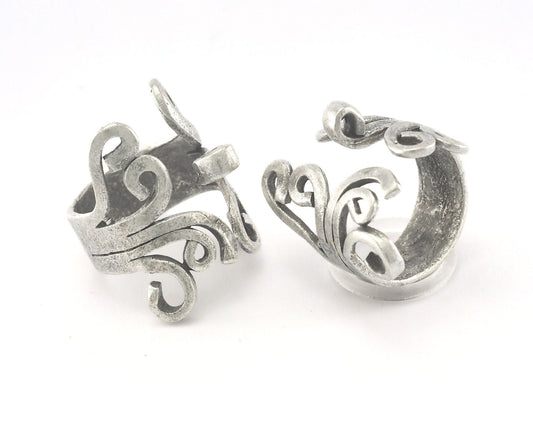 Ring Adjustable fork Ring Loop - Antique Silver Plated brass (17mm 7US inner size - Adjustable ) OZ2748