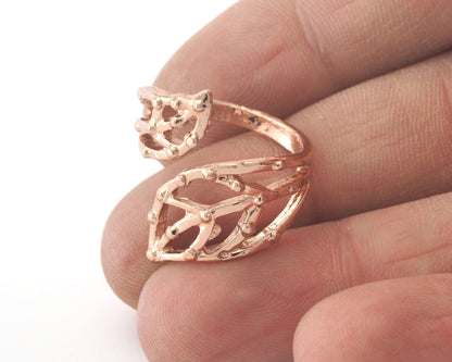 Leaf Ring Adjustable Rose Gold Plated Brass (16.5mm 6US inner size) OZ2811