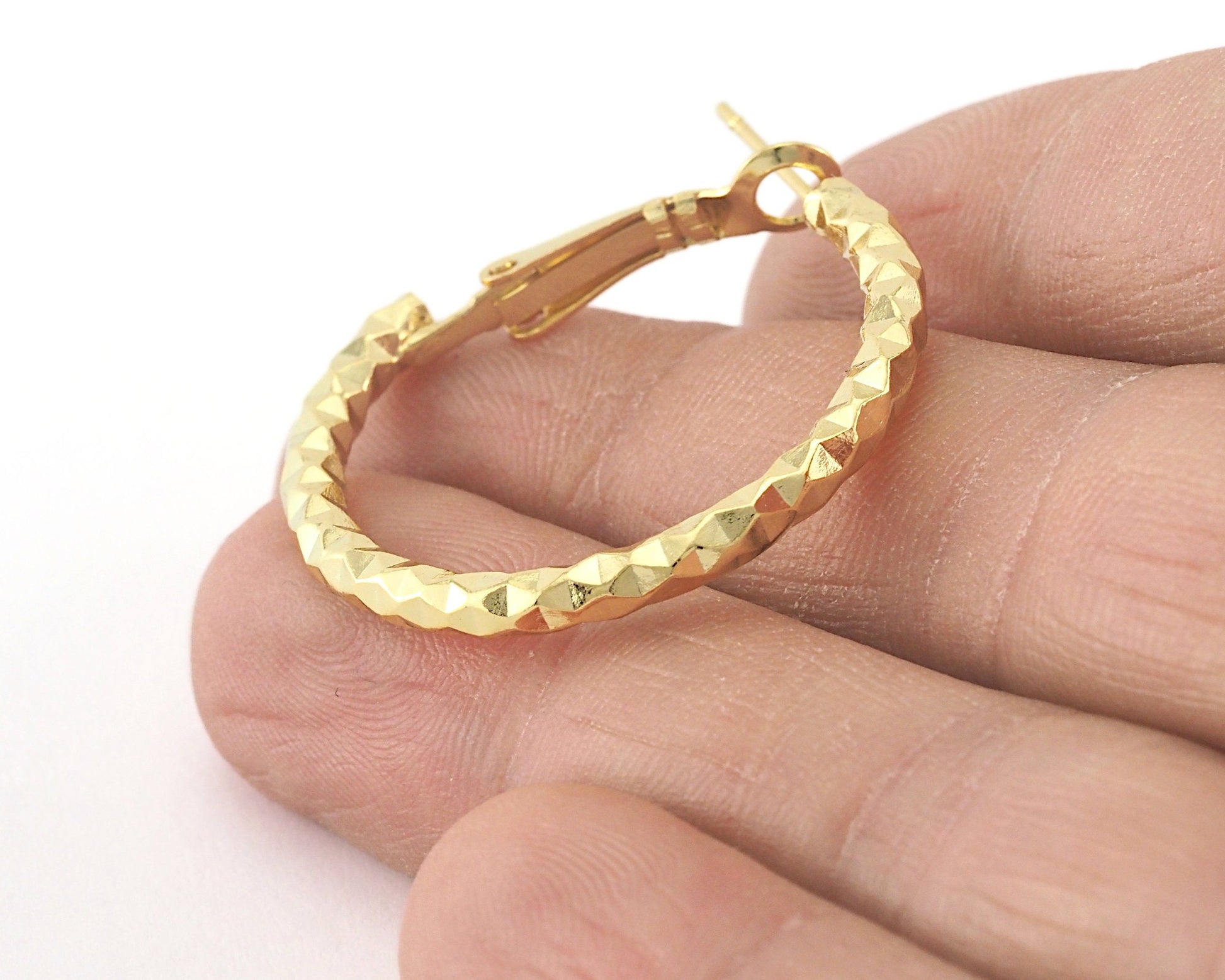 Hoop Earrings textured (Silver, Gold, Gun Metal) plated brass round earring Posts, 32mm R145