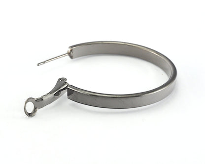 Hoop Earrings (Silver, Gold, Gun Metal) plated brass round earring Posts, 33mm R146
