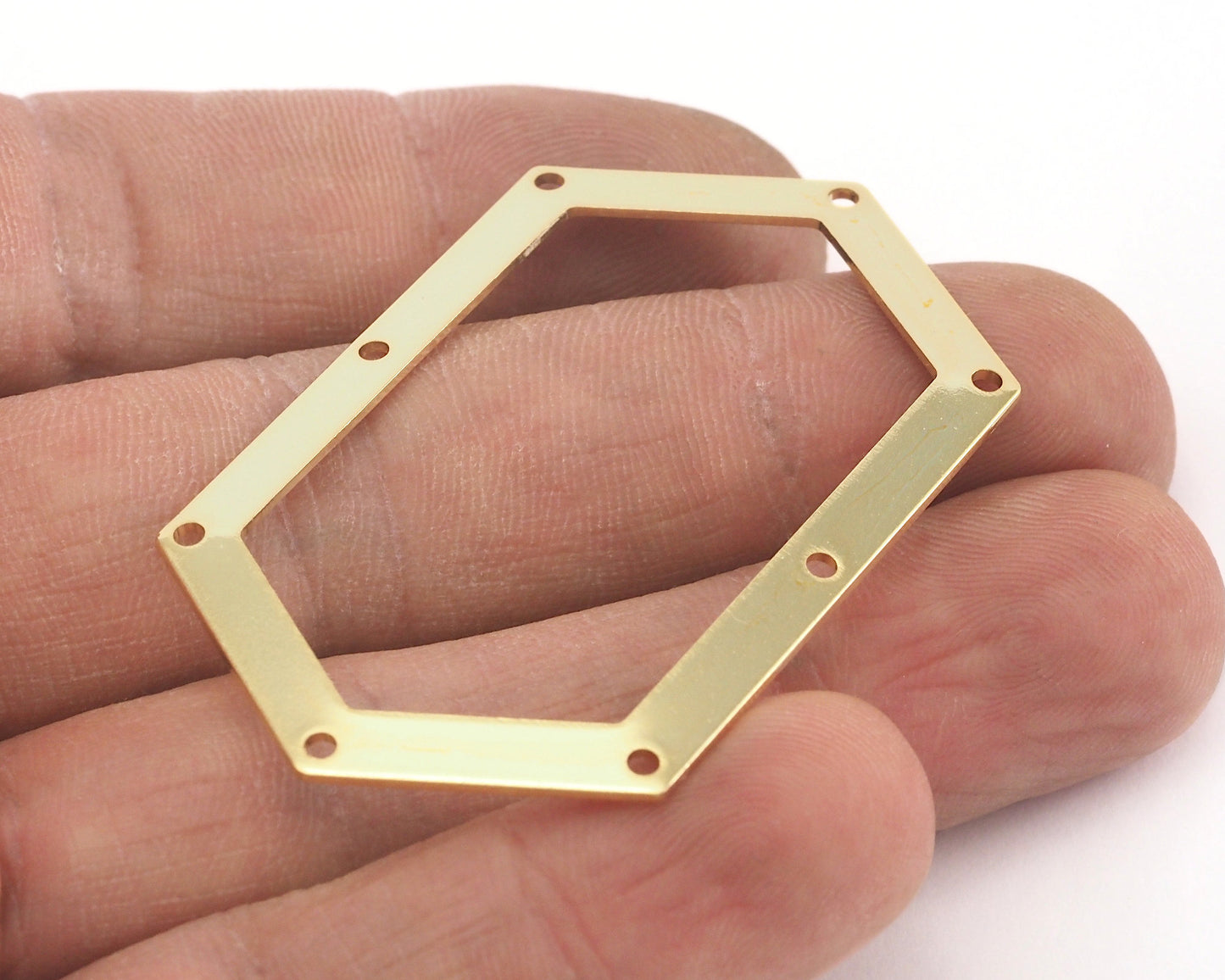 Elongated Hexagon Shape 54x32mm 0.8 Thickness Stamping Gold Plated 8 hole tag pendant 2260-350