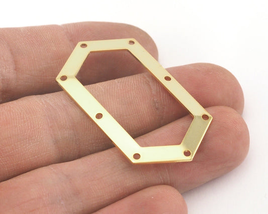 Elongated Hexagon Gold Plated Brass Shape 45x24mm 0.8 Thickness stamping blank 8 hole tag pendant 2063-275