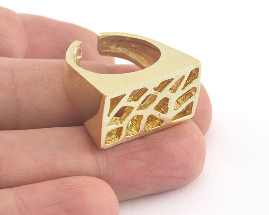 Rectangle Signet Ring Raw Brass Ring Blank (16mm 6US inner size - Adjustable ) OZ3841