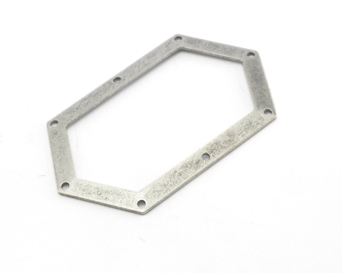 elongated hexagon shape Antique Silver Plated Brass 54x32mm 8 hole pendant 2260-350