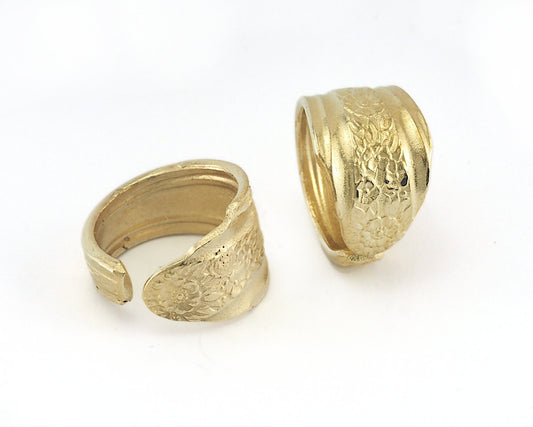 Spoon Ring Flower Patterned Adjustable Ring Raw brass (18mm 7.5US inner size) 3896