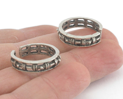 Minimalist Band Textured Adjustable Ring Antique Silver Plated Brass (17.5mm 7US inner size) 3862