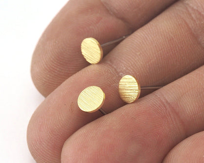 Brushed Round Earring Stud, With Hole Raw brass Round Earring Posts, textured 6mm 3899