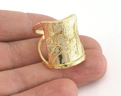 Tree Patterned Adjustable Ring Shiny Gold Plated Brass (19mm 9US inner size) OZ2586 25mm