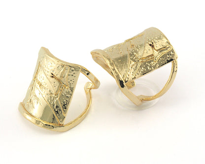 Tree Patterned Adjustable Ring Shiny Gold Plated Brass (19mm 9US inner size) OZ2586 25mm