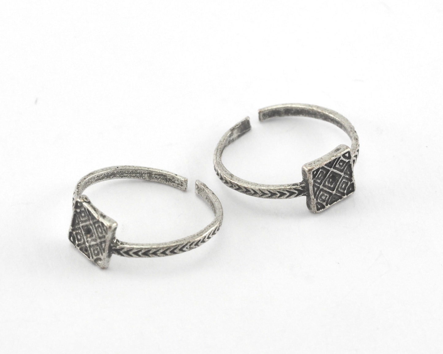 Minimalist Square Ring Adjustable Antique Silver Plated Brass (16.5mm 6.5US inner size) Oz2090