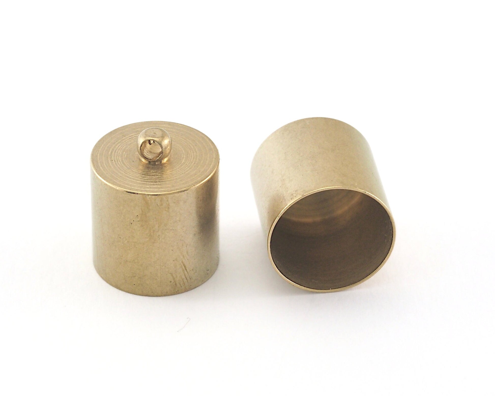 ends cap with loop , 15x15mm only cap size (18x15mm Total) 14mm inner raw brass cord tip ends, ribbon end, ENC14 2144