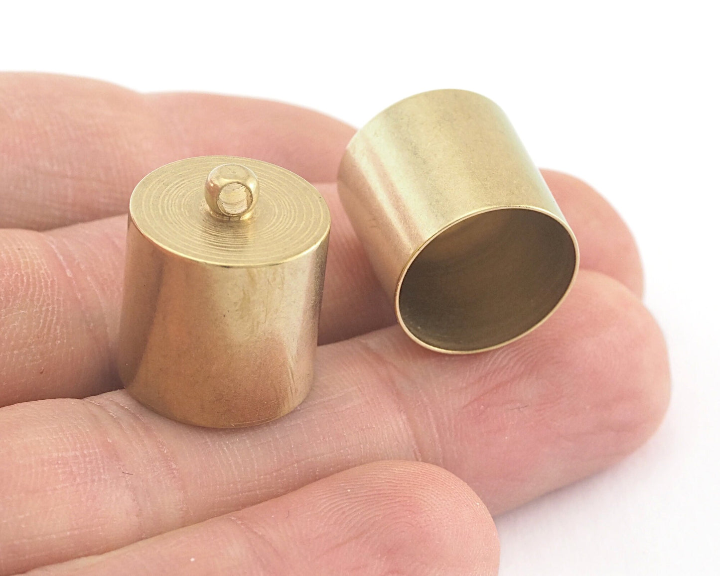 ends cap with loop , 15x15mm only cap size (18x15mm Total) 14mm inner raw brass cord tip ends, ribbon end, ENC14 2144