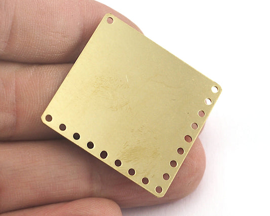 Geometric Tag Raw Brass Square 30mm with four 18 holes, raw brass connector ,raw brass Findings 3867-34