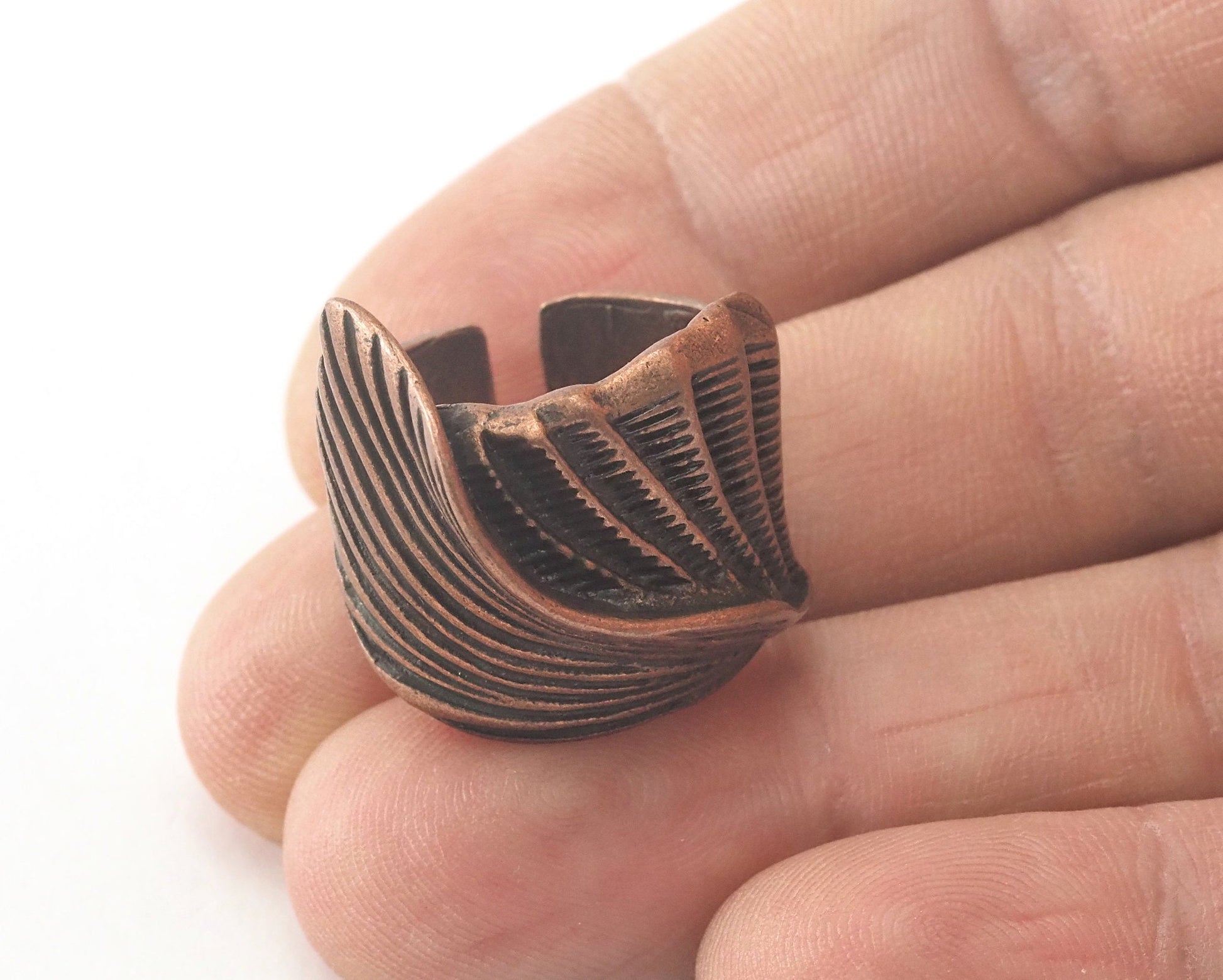 Leaf Ring Adjustable Antique Copper Tone brass (18mm 8US inner size) OZ2843