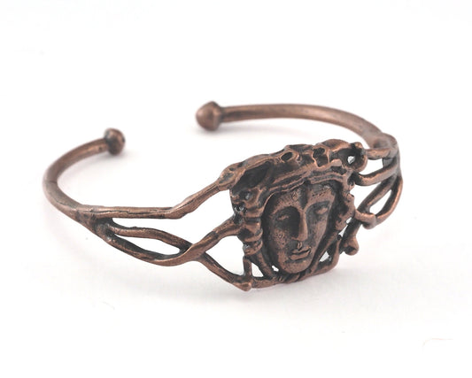 Face Cuff Bracelet Antique Copper Tone Brass (52mm inner size - Adjustable ) OZ3175