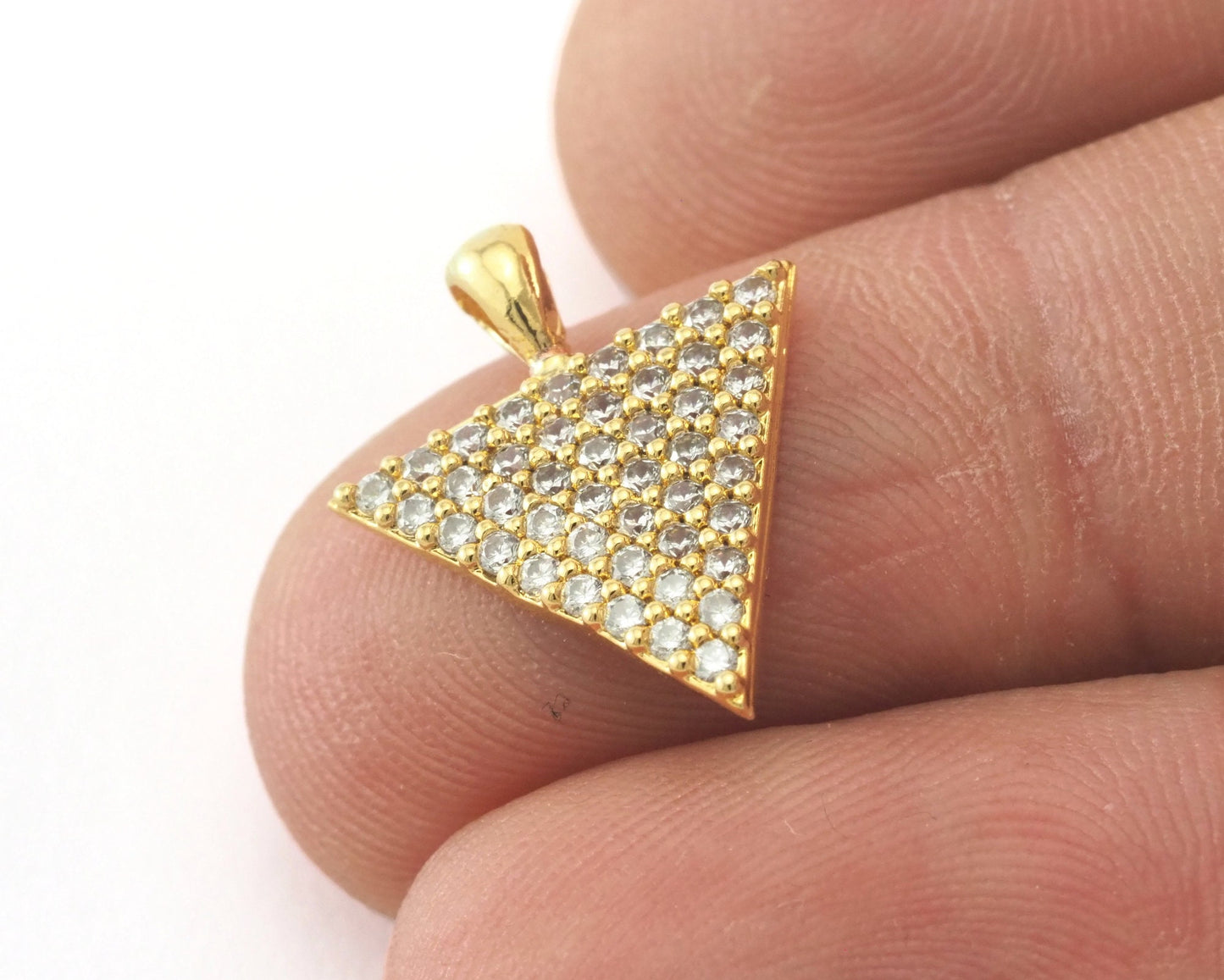 Micro Pave Triangle pendant one loop 15x18mm Gold plated Brass OZ3883