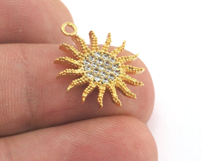 Micro Pave Sun pendant one loop 19mm Gold plated Brass OZ3883