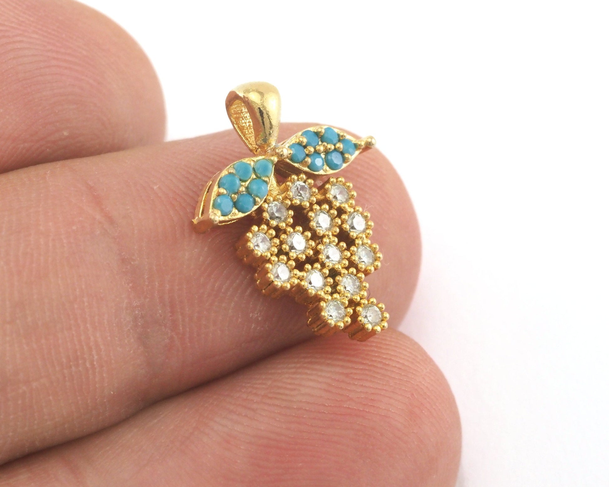 Micro Pave Grape pendant one loop 18mm Gold plated Brass OZ3883