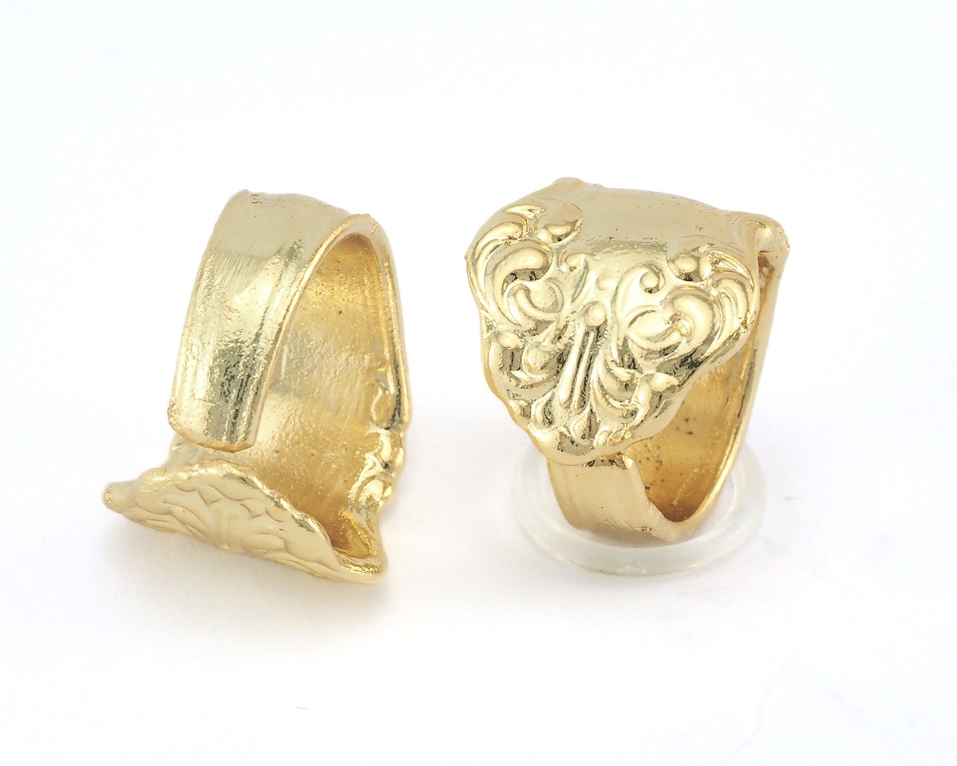 Spoon Ring Flower Patterned Adjustable Ring Gold Plated Brass (17.5mm 7US inner size) OZ2692