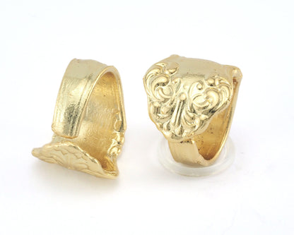 Spoon Ring Flower Patterned Adjustable Ring Gold Plated Brass (17.5mm 7US inner size) OZ2692